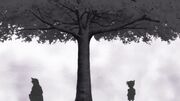 Ran and Conan, in black silhouettes